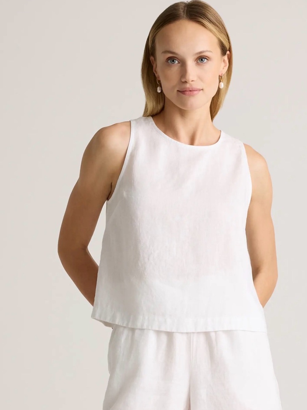 🤍NWT Quince 100% European Linen Cropped Button Back Tank Top🤍